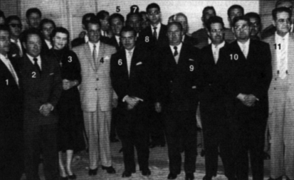 Francisco Arellano Ocampo junto a Gonzalo Bautista O'Farril, Rafael Ávila Camacho, Marina Sentíes, Rafael Artasánchez, Alberto Briones Rodríguez — Movimiento Estudiantil Poblano 1956